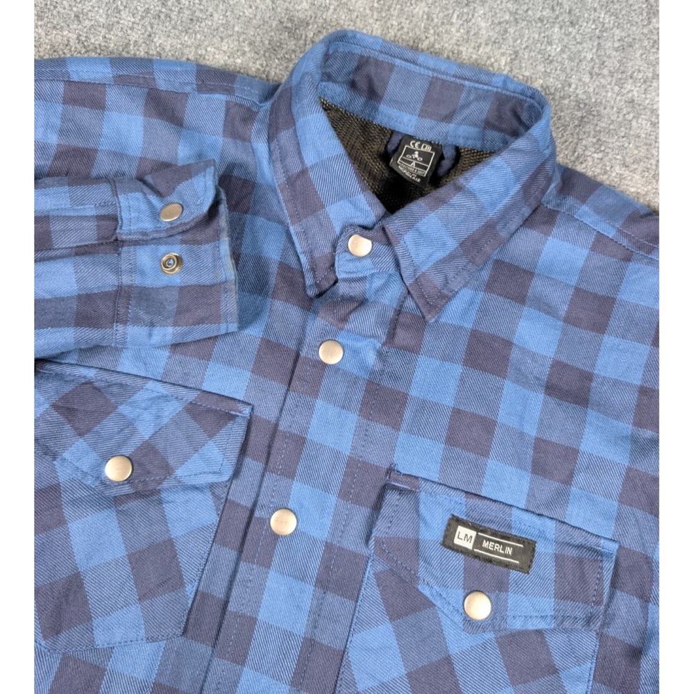 Merlin Axe Riding Shirt Mens 2XL Blue Plaid Protective Flannel Button‎ Up Zip